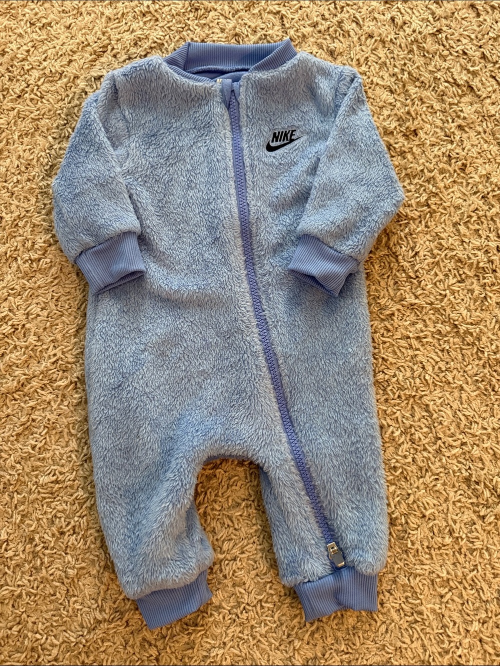 Nike Light Blue Plush Fleece Baby One-Piece Romper- 6 month!